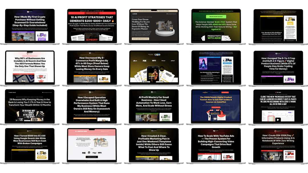 A grid of done-for-you digital product mockups