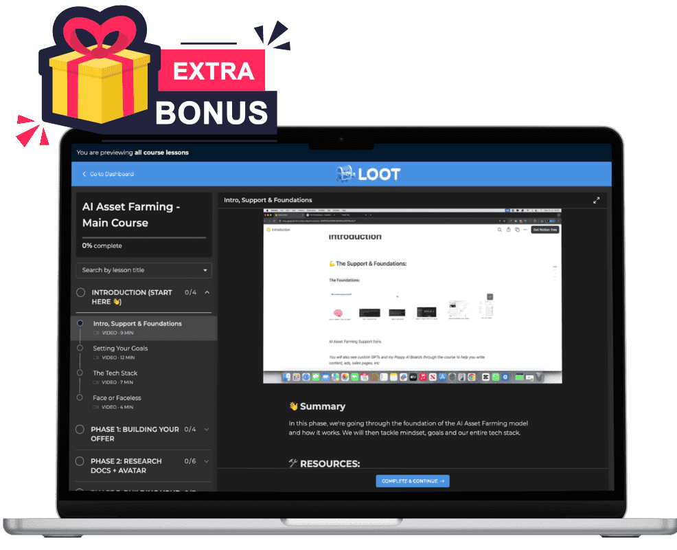 A LOOT bonus video course in the members area